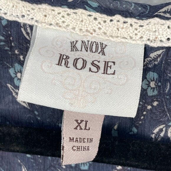 Knox Rose Womens XL Blue Floral Print Short Sleeve Semi Sheer Tunic Top Boho - Picture 4 of 10